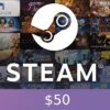 כרטיס מתנה של Steam $50 קוד הפעלה גלובלי